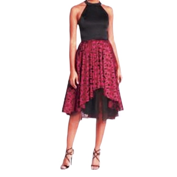 $250 ABS Lace + Tulle Hi Lo Skirt 8 Red Black Tulle Undershirt High Low Pockets - Picture 7 of 16